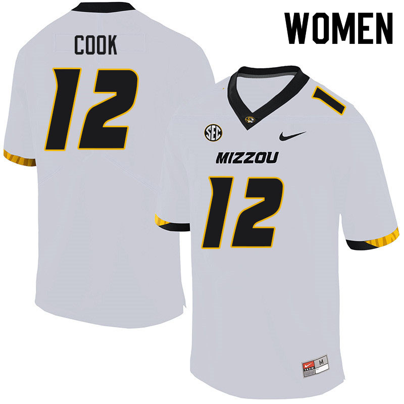 Women #12 Brady Cook Missouri Tigers College Football Jerseys Sale-White - Click Image to Close